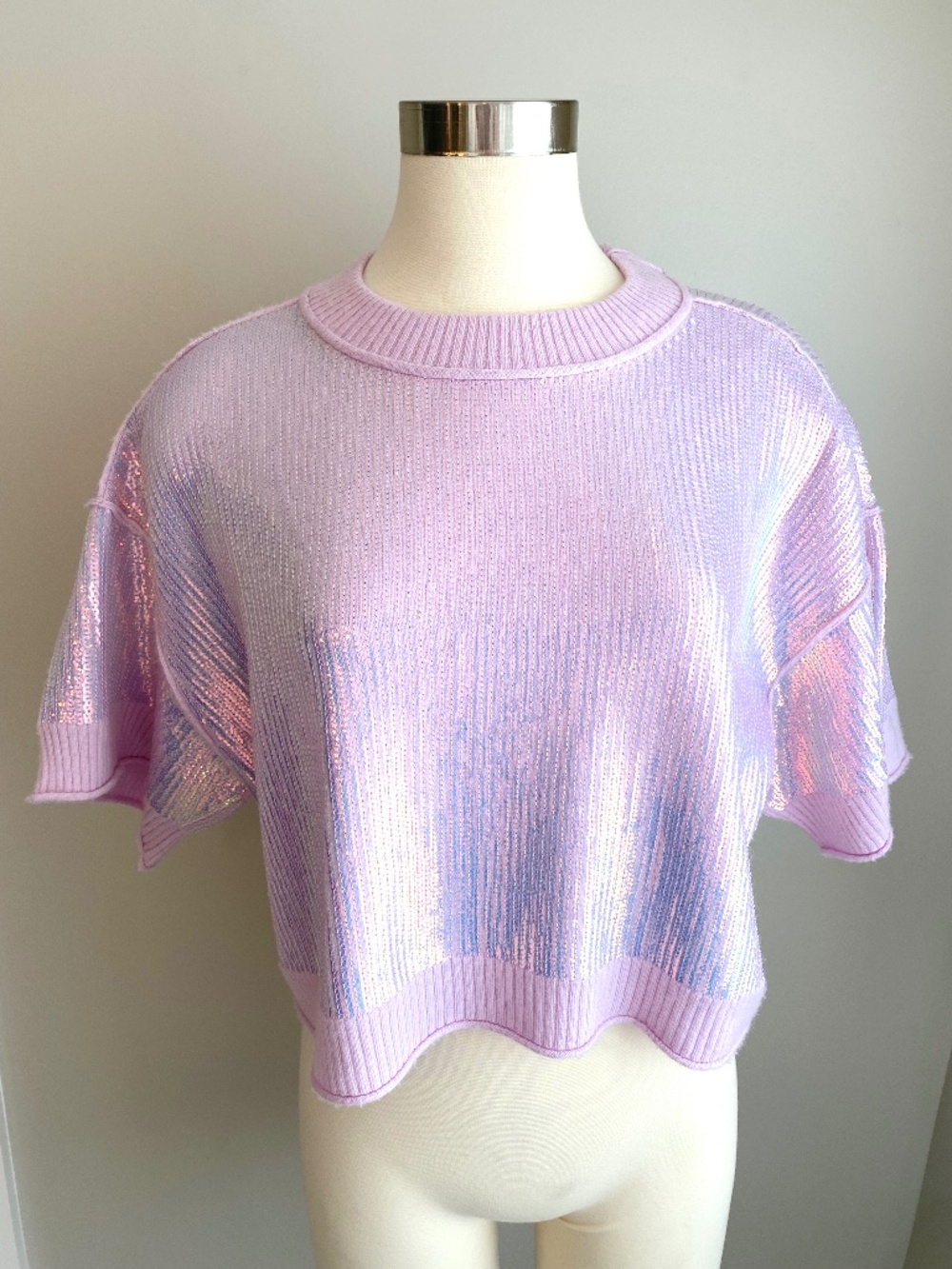 NWOT Anthropologie The Goldie Oversized Sequin Crop Top Lavender - Size XS